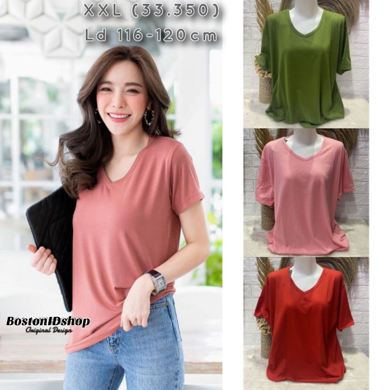 V-NECK Lengan Pendek / Baju Kaos V-neck Wanita / Atasan T-Shirt / all size XXL