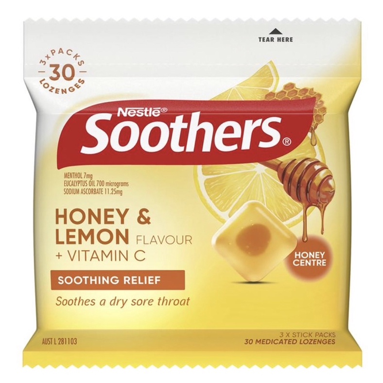 PROMO…Nestle Soothers Honey & Lemon + Vitamin C 3 Packs x 10 - permen hisap