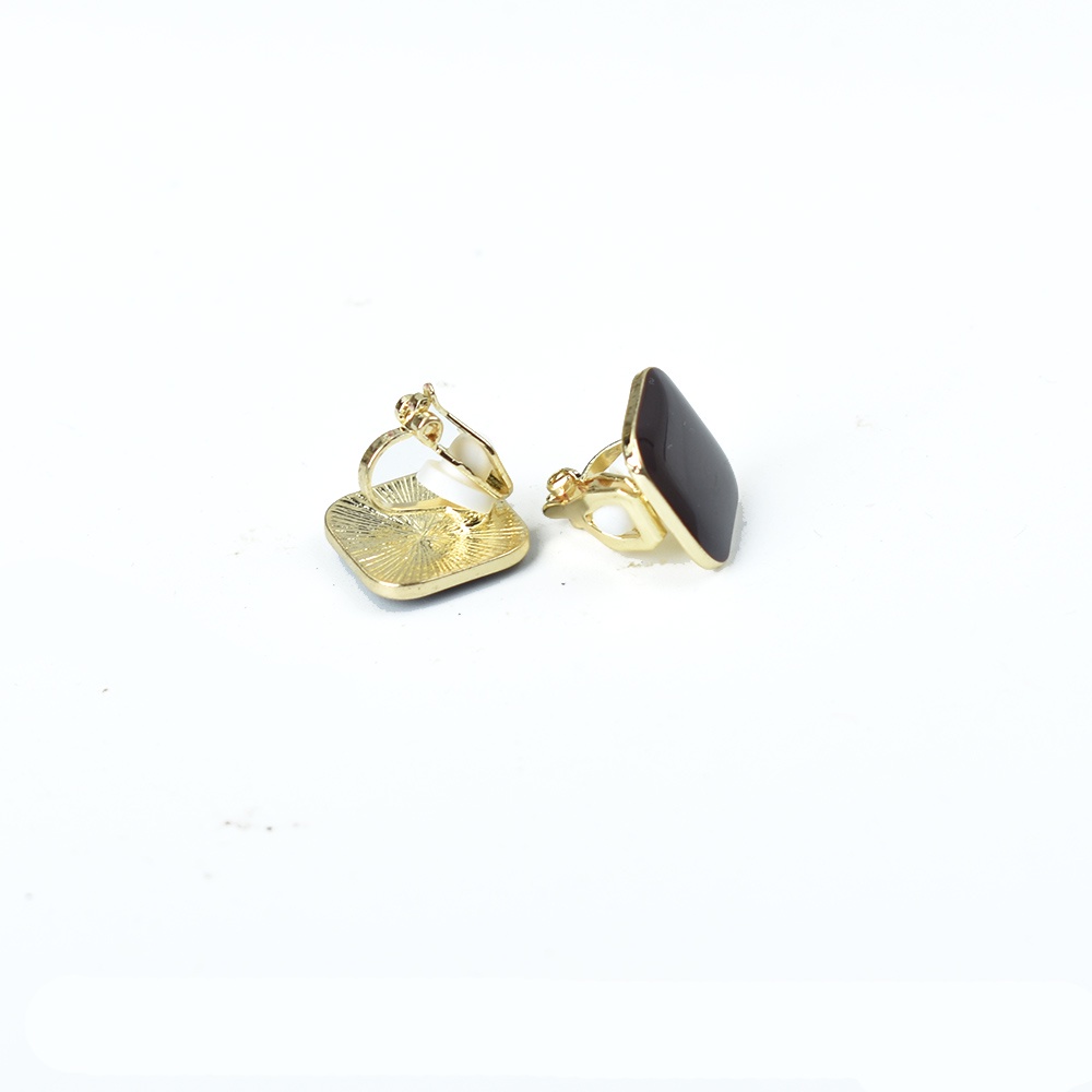 Anting Klip Enamel Bentuk Kotak Geometris Gaya Vintage Untuk Wanita