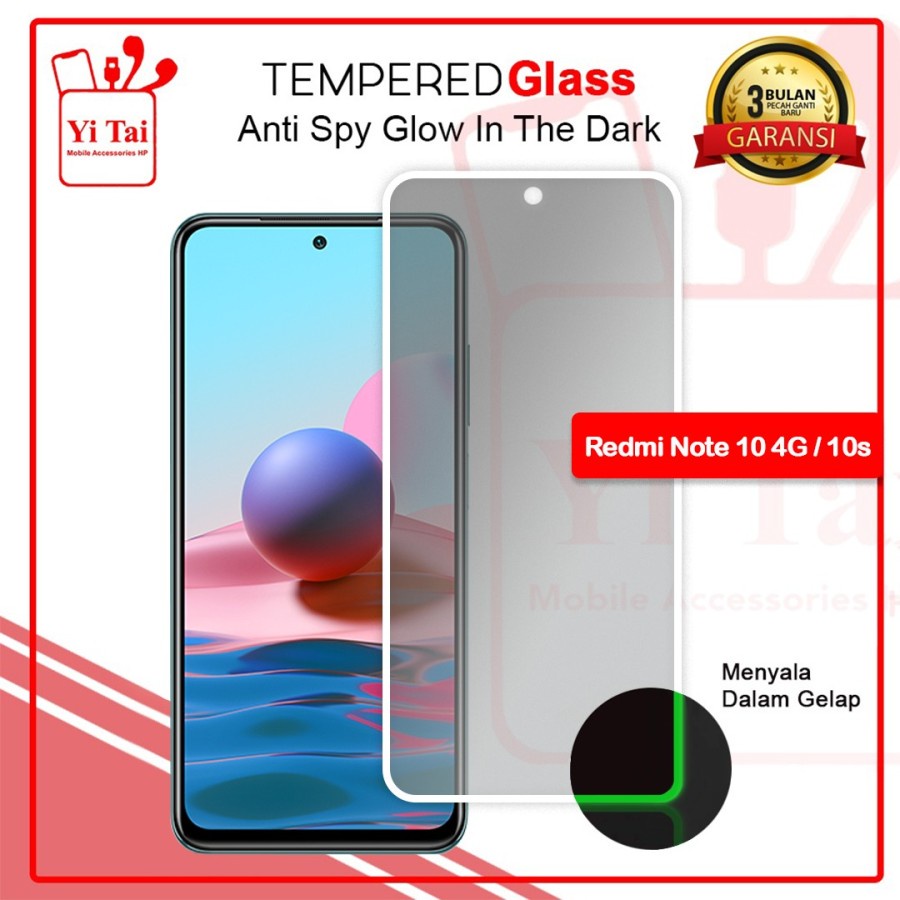 TEMPRED GLASS SPY GLOW IN THE DARK YI TAI - REDMI NOTE 10 4G/10S - GA