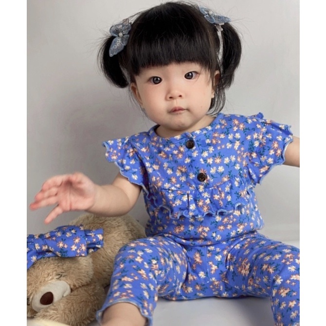 Plazababyku MX QALISA setelan bayi motif bunga yang lucu + free headband