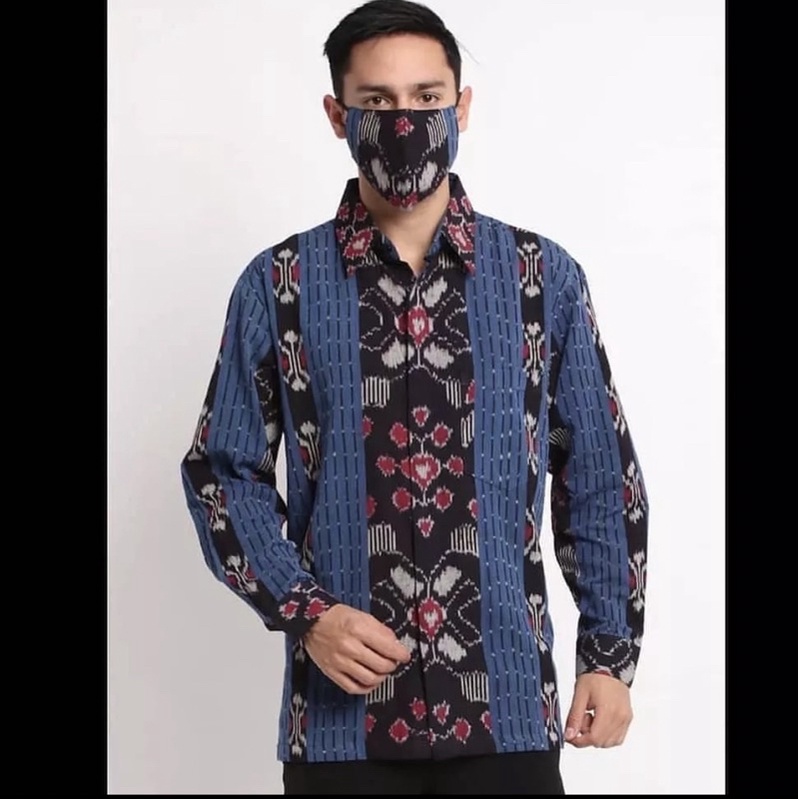 kemeja tenun motif ntt navy