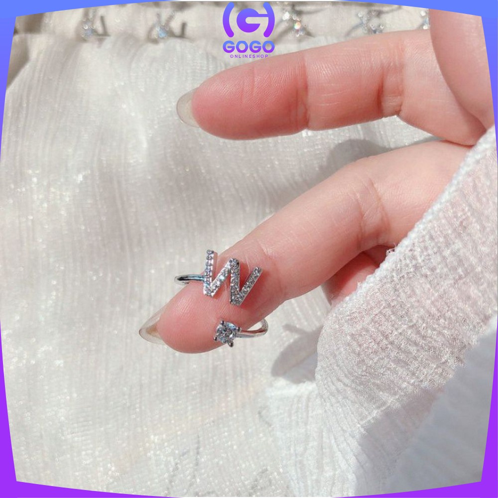 GOGO-K59 Cincin Huruf Silver Abjad Huruf A-Z Stainless Inisial Nama Cincin Alphabet Wanita Fashion / Cincin Wanita Huruf Set Perhiasan Wanita