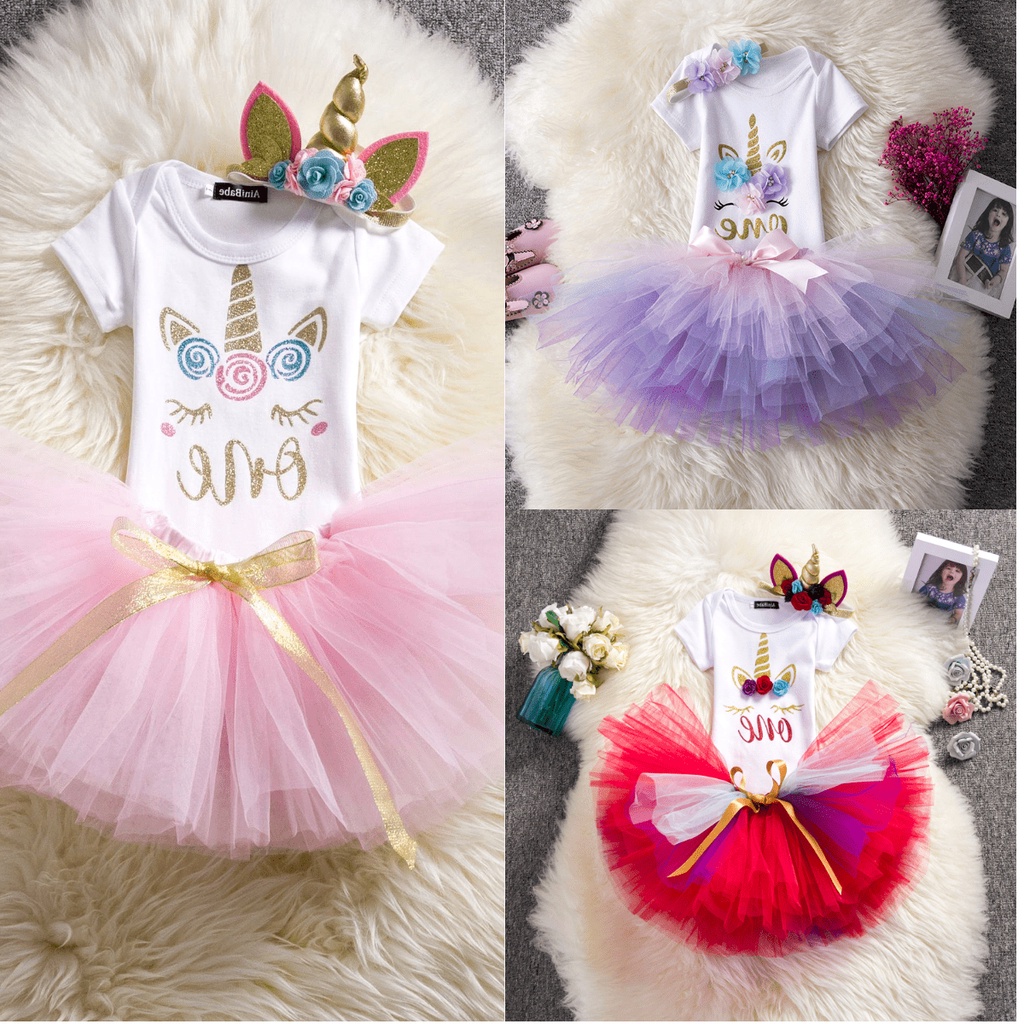 Romper bayi perempuan 1 thn/Setelan romper unicorn ulang tahun import