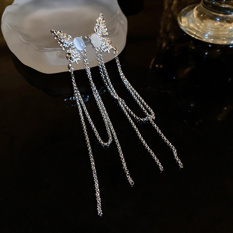 Anting Gantung Panjang Model Kupukupu Dengan Rumbai Opal Untuk Wanita