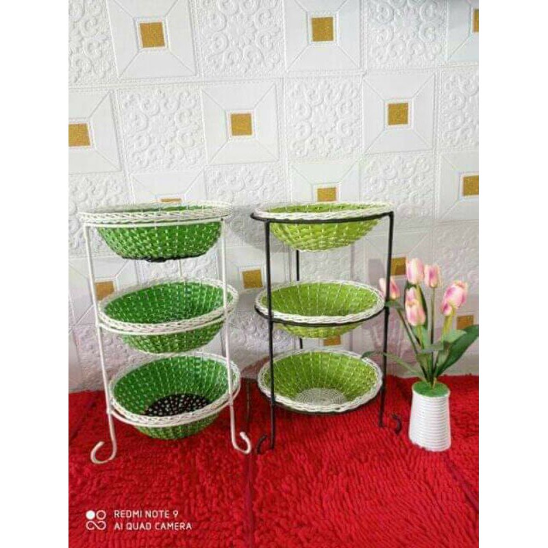 Ready Stok Rak Bawang Susun 3 / Rak Bumbu 3 Susun Rotan Sintetis / RAK BUMBU / RAK BAWANG SUSUN ROTA