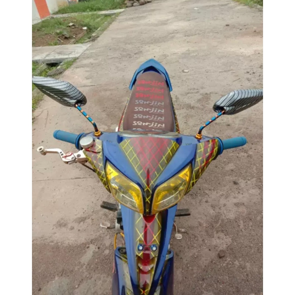 Spion Yamaha Carbon 2tone Blue X asli bakaran spion carbon jupiter yamaha twotone