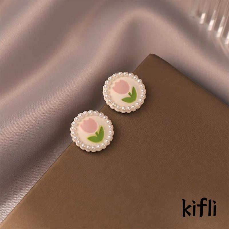 Anting Stud Desain Bunga Tulip Asimetris Bahan S925 Silver Untuk Aksesoris Wanita