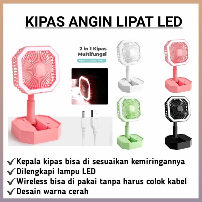 kipas angin KIPAS ANGIN LIPAT LED MINI FAN USB POWERBANK PORTABLE - PINK(Y3D9) kipas angin mini lucu