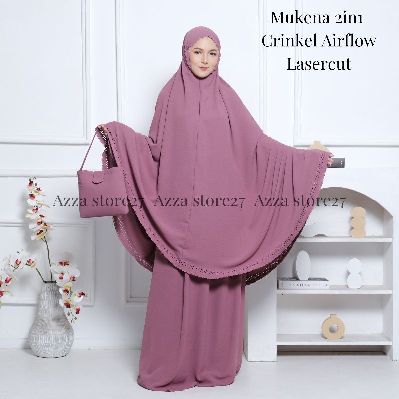 azza store27 - Mukena Dewasa 2in1 Cringkel Airflow Lasercut Terbaru