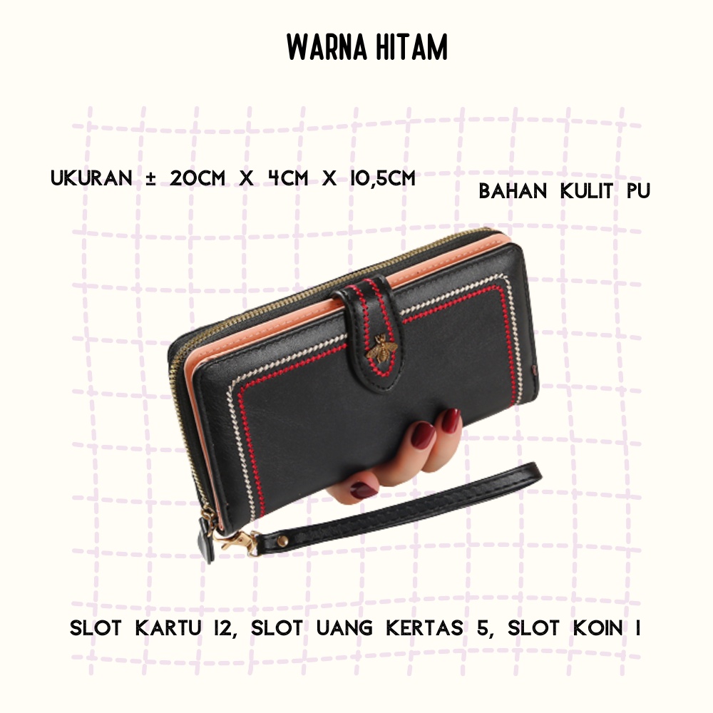 Dompet Panjang Wanita Zipper Multifungsi Fashion Kasual Dompet Tali Pendek Clutch Kulit PU Satu7an D67