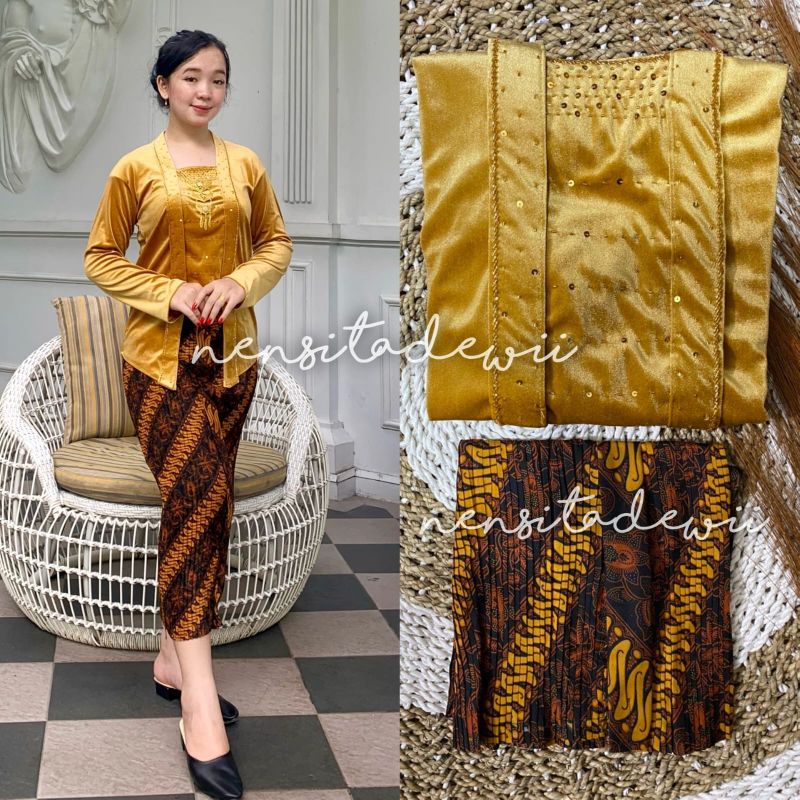 [1 SET] Kebaya Payet + Rok Plisket / Kd: DG03, Model Saskia