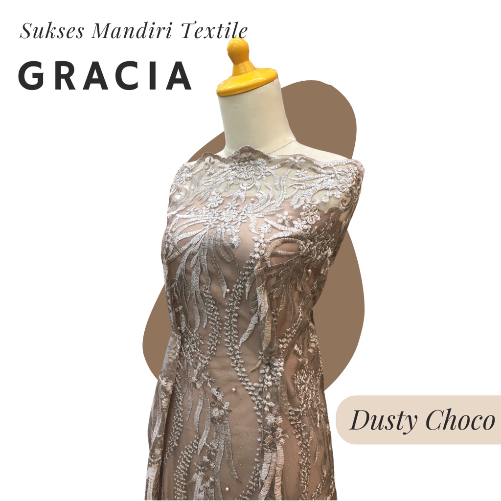 [GRACIA] Brukat Tile Premium Mewah Warna Dusty Choco Coklat Milo Mocha | Harga ½ meter = 50 cm (Baha