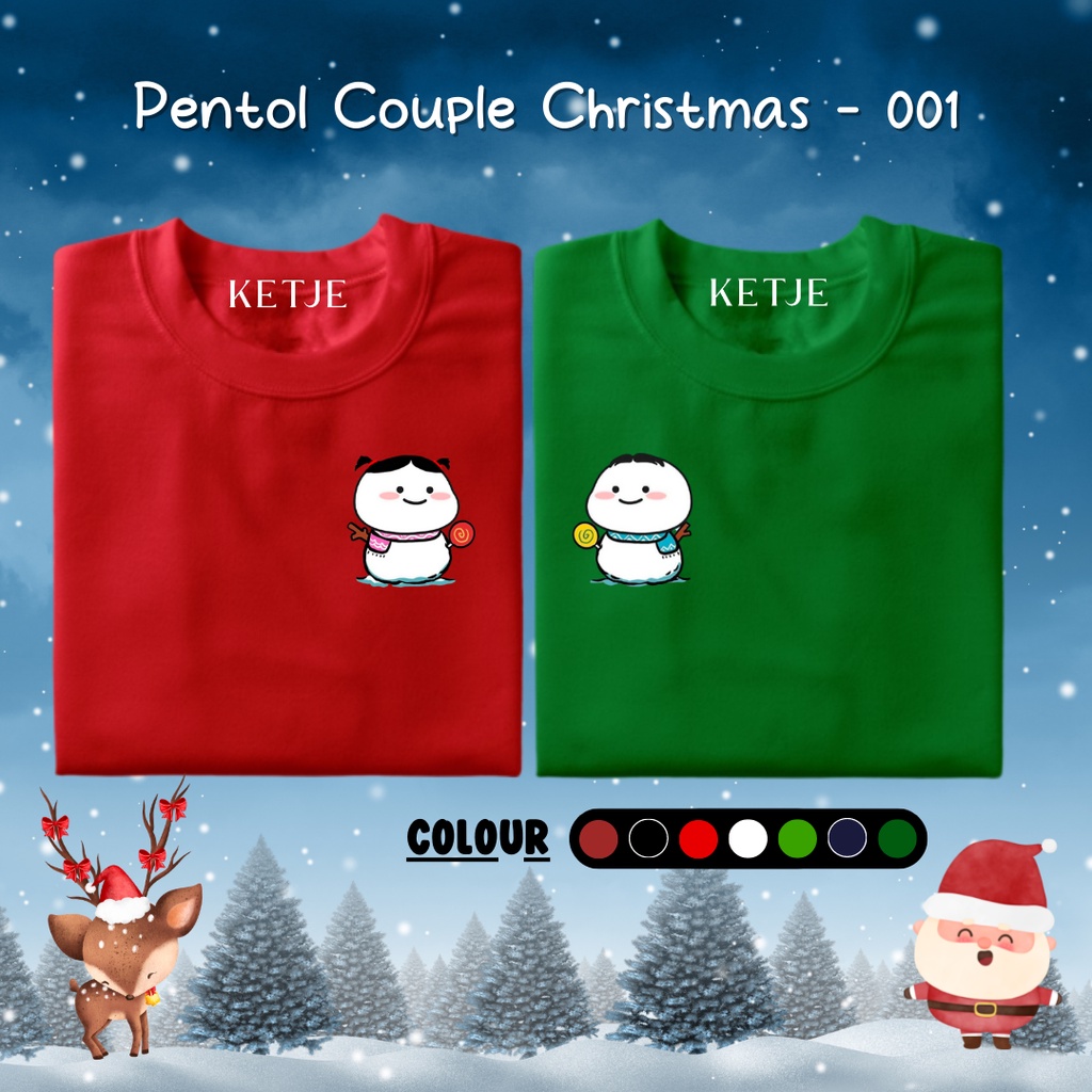 Kaos Baju Distro Christmas & New Year Edition - Quby Pentol Couple Winter Snowman Snow Doll Couple /