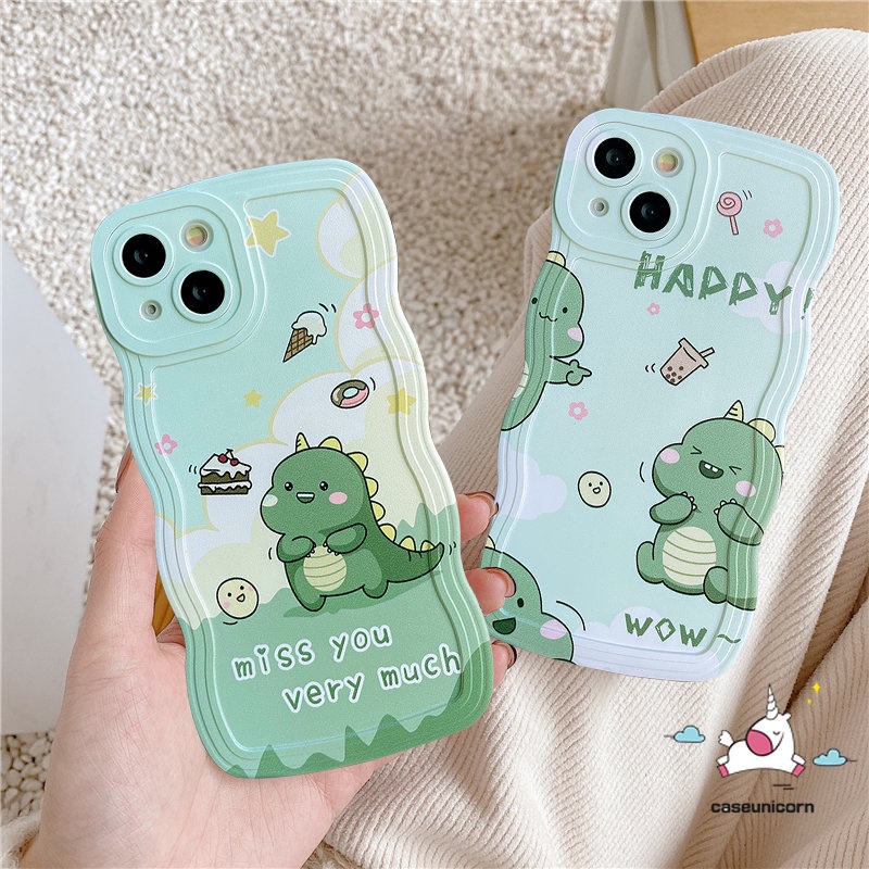 Casing Realme C53 10 C55 C30 C35 C35 C12 C21Y C15 C25 C25Y C11 C20 C3 C25s 5 8 8i 9i 7i 6i 7 8pro 8 9 9pro+5s 5i C3 C1 Soft TPU Kartun Milk Tea Little Dinosaur Wavy Bergelombang Casing Edge