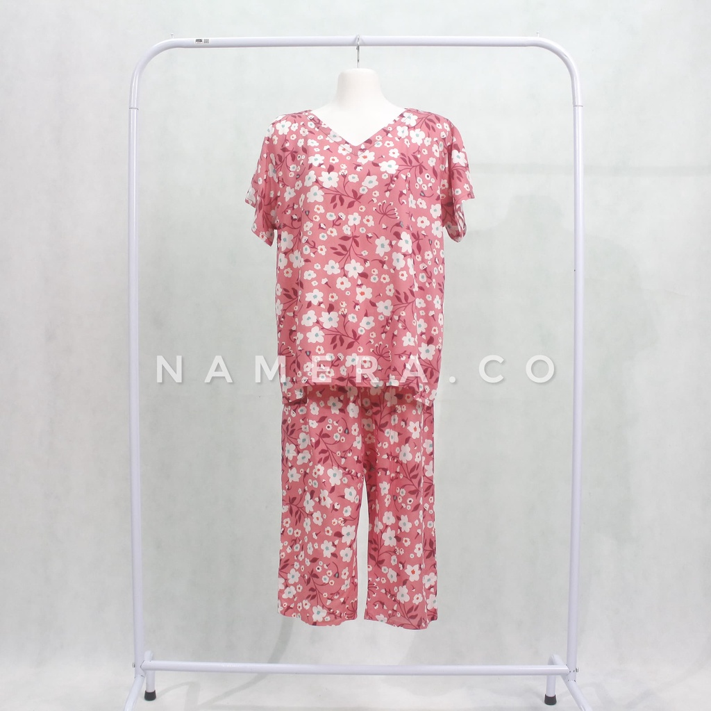 Baju Tidur Wanita | Piyama Vneck | Kulot Celana Pendek 7/8 |  Setelan Oneset Rayon Model Celana 7/8