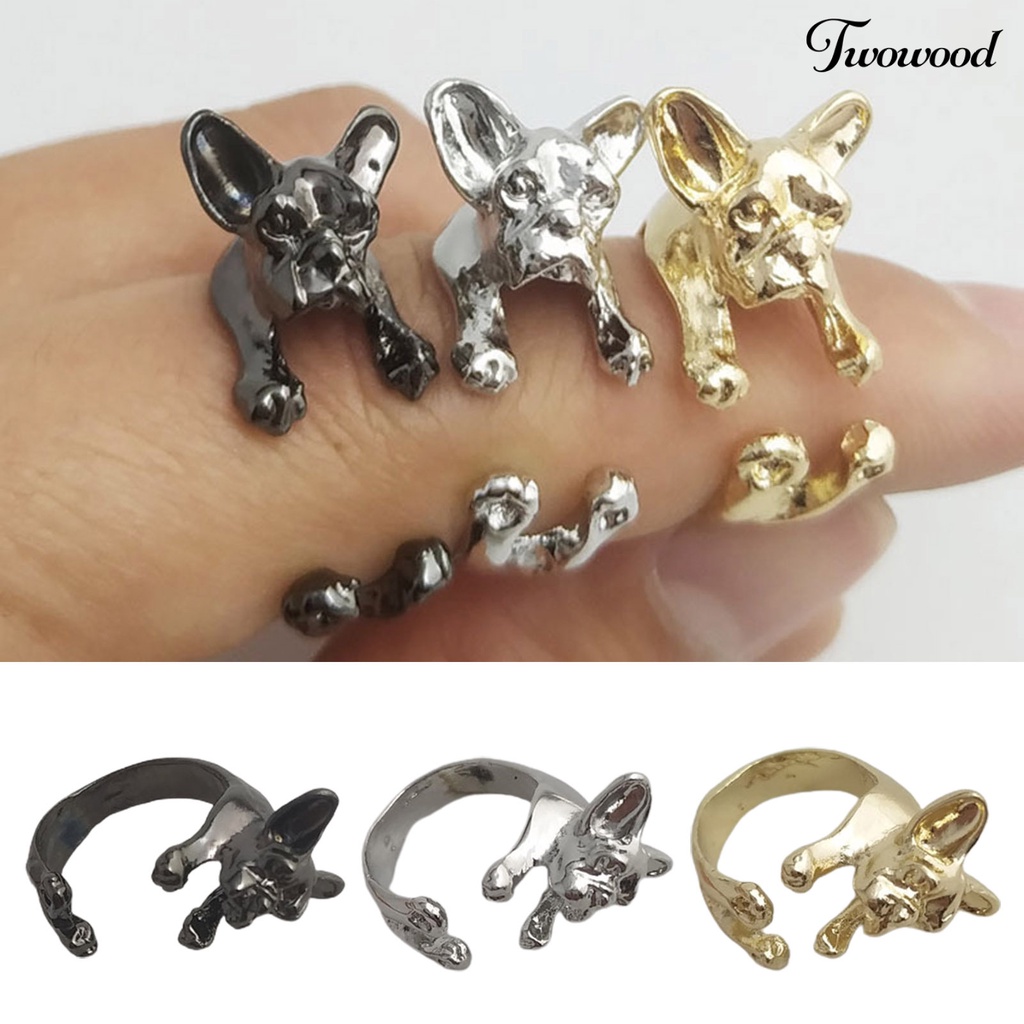 Cincin Bentuk Anjing Bulldog Bahan Alloy Gaya Vintage Untuk Wanita