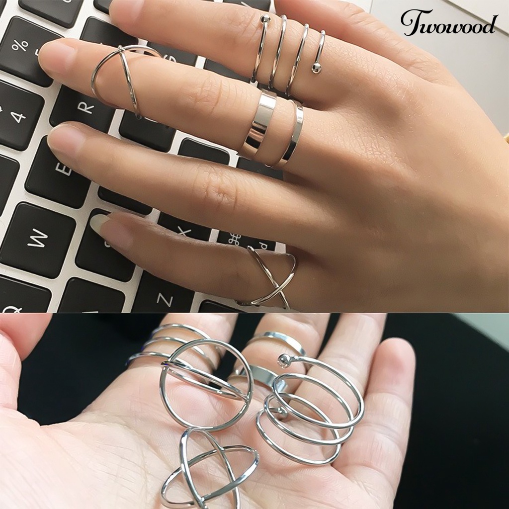 6pcs / Set Cincin Knuckle Model Silang Gaya Vintage Untuk Wanita