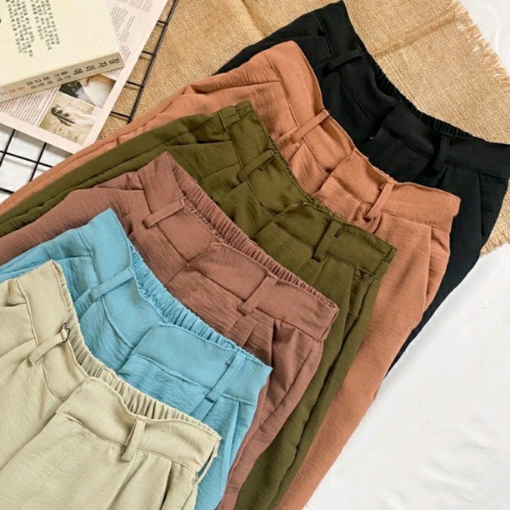 AFAREEN - Kulot Crinkle HW Resleting Depan Kulot Crinkle Highwaist Basic