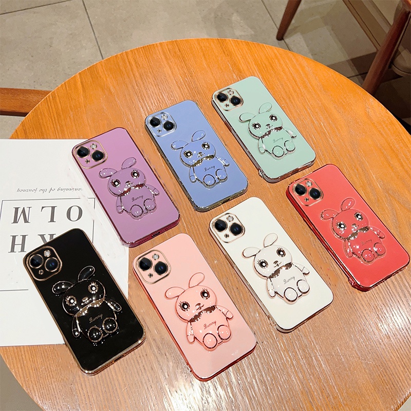 Soft Case Karet Motif Kelinci Dengan Stand Holder Untuk Vivo V25 5G V25e V21 V23e V21e V20 SE V19 NEO Y50 Y30 Y30 Y51 2021 Y31 Y53S Y51A S1Pro V15