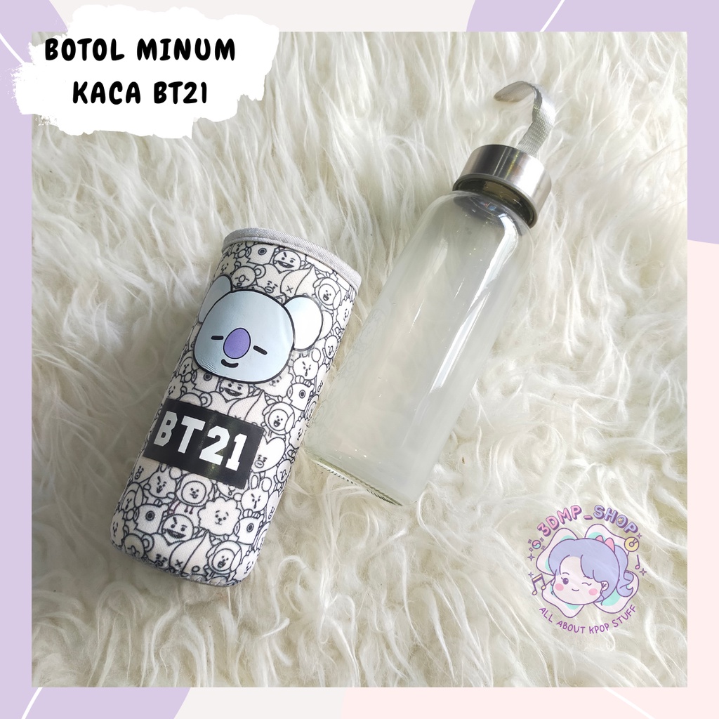 Botol minum kaca sarung bt21 koya cooky twice seventeen blackpink