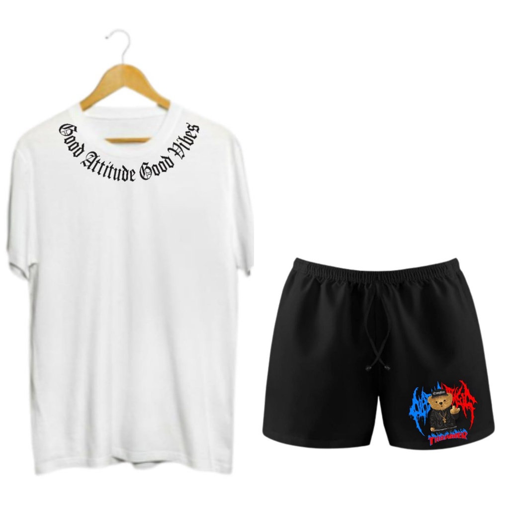 SETELAN DISTRO KAOS DAN BOXER TERBARU BAHAN TEBAL ORYGINALKAOS GOOD ATTITUD GOOD VIBES-GA PUTIH BEAR 21