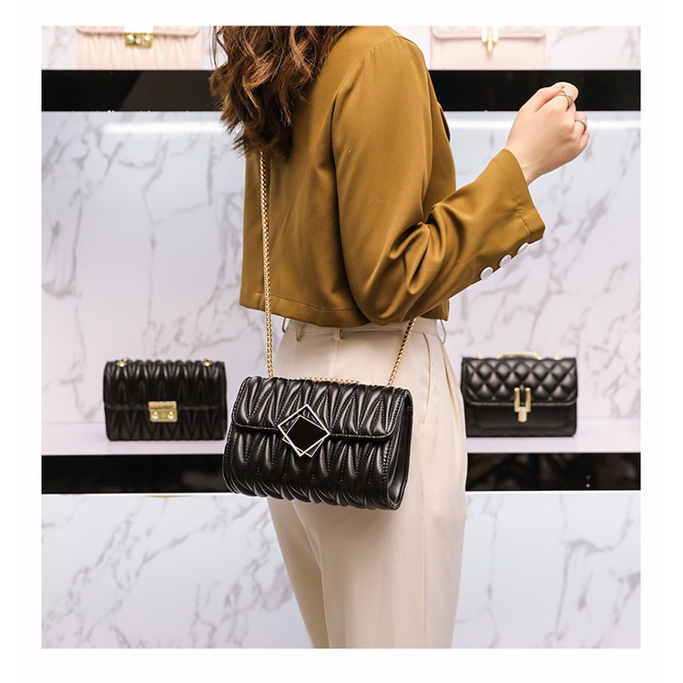 ❀ Chingu ❀ TW018 Tas Selempang Wanita Polos Kotak SimpleBlack Hitam Mini Tas Bahu Import Murah Tas Import