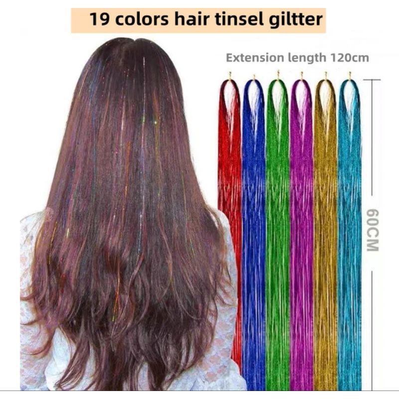 Termurah Aksesoris Rambut Palsu Holographic Sparkle Hair Tinsel Glitter Extensions Highlight