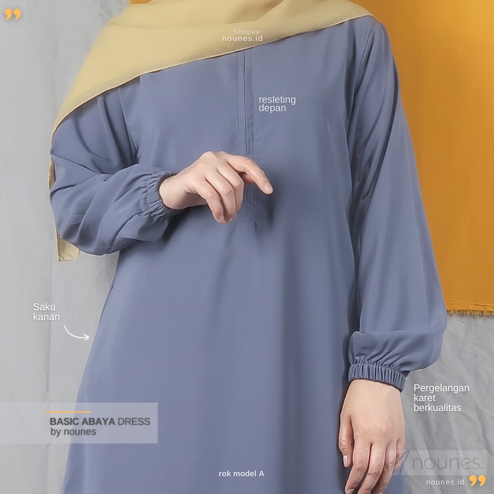 Nounes Basic Abaya Dress Vol 2 - Warna baru Gamis Daily Polos Wanita Busui Friendly Inner Wolfis Grade A  Size S M L XL Jumbo XXL LD 98 104 110 120