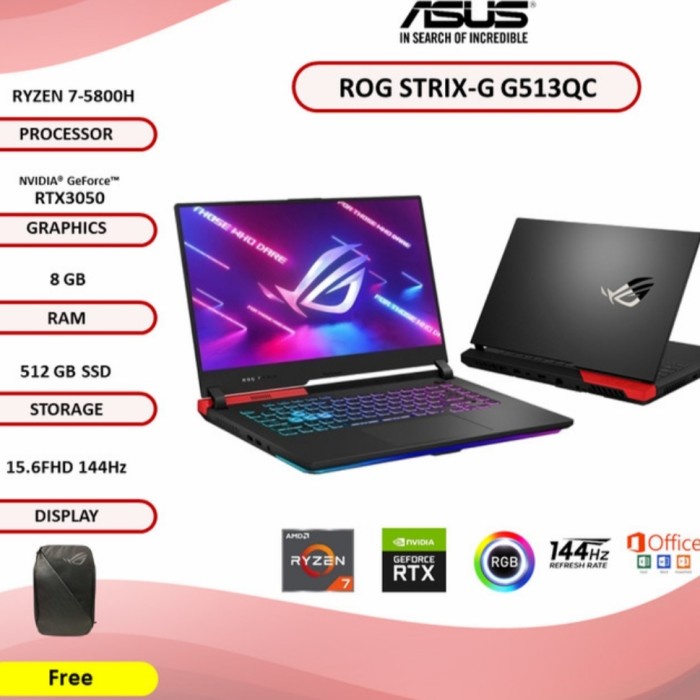 T0P ASUS ROG G513QC RYZEN 7 5800H RTX3050 8GB 512GBSSD NICE