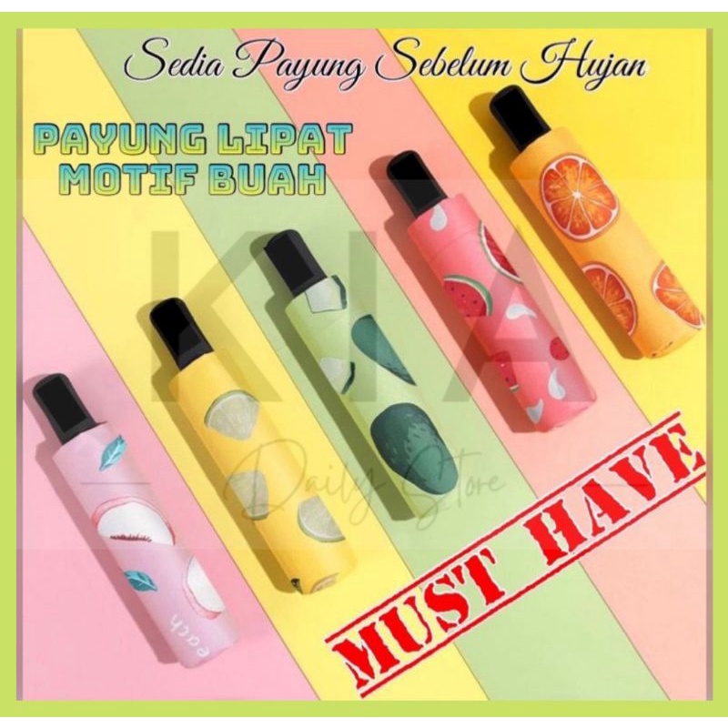 Payung Lipat Murah Anti UV Motif Buah Semangka /Lemon/Alpukat/Jeruk/Peach