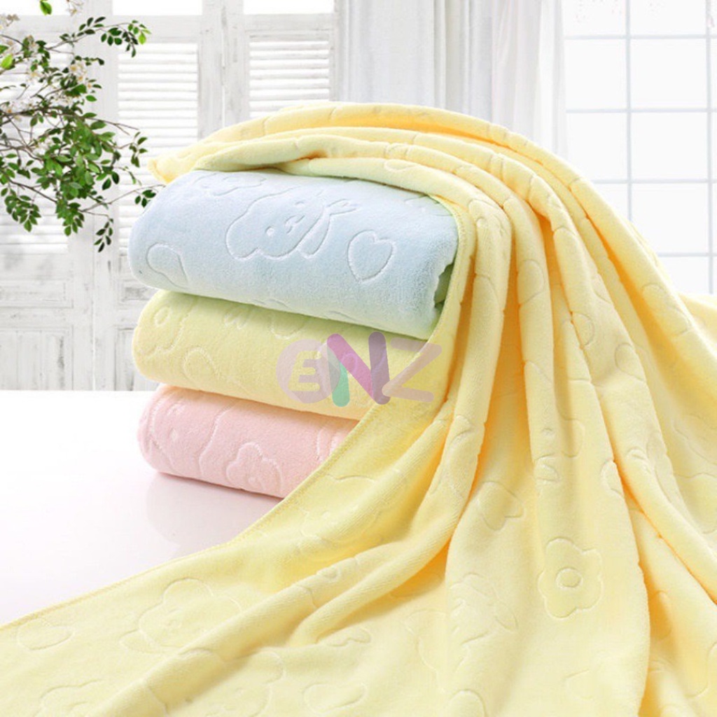 ENZ ® HANDUK MANDI DEWASA MOTIF BEAR UKURAN JUMBO POLOS MICROFIBER LEMBUT UKURAN 70 X 140cm O1031
