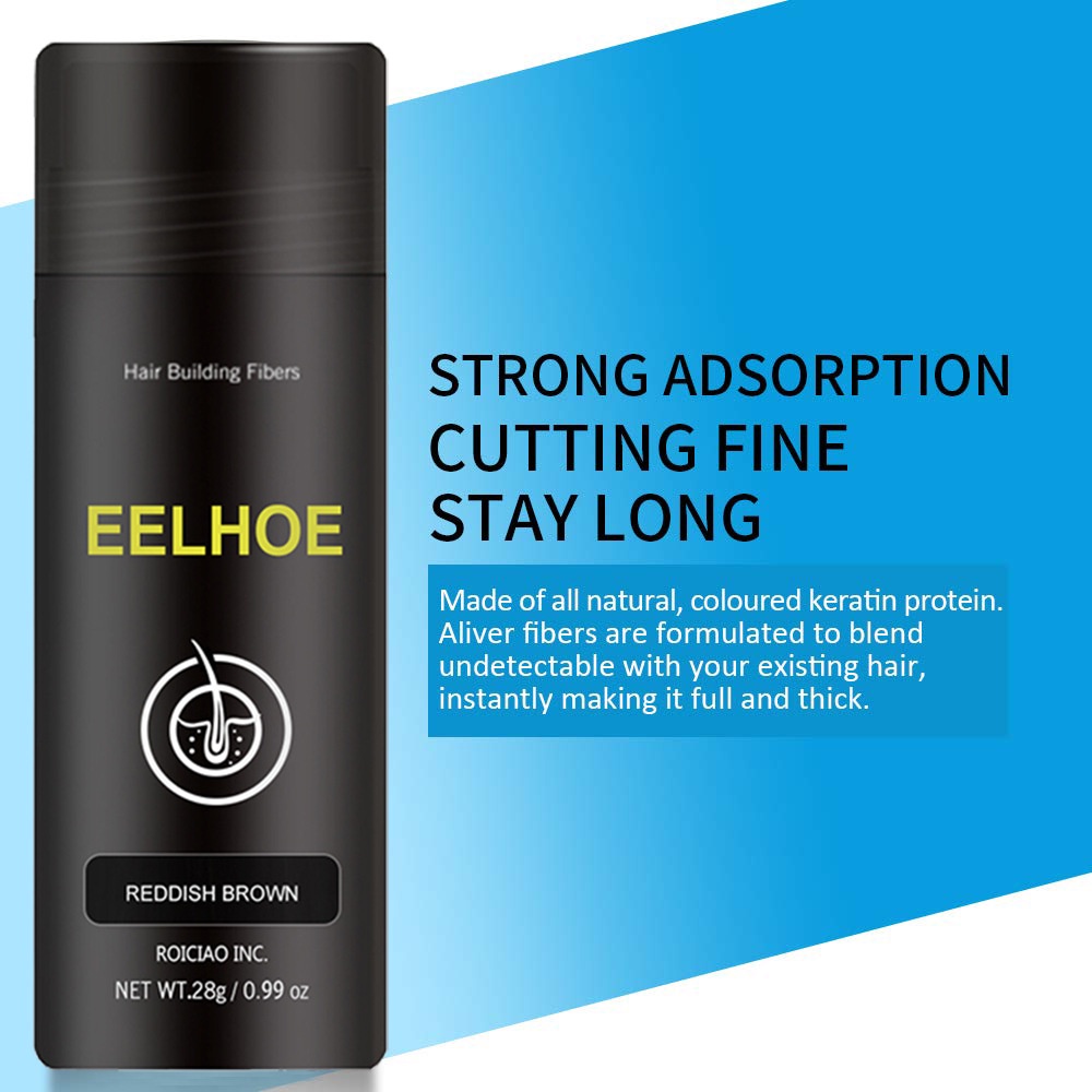 EELHOE Hair Building Fibers 28Gr for Men and Women- Serbuk Penebal Rambut Tipis (Hitam / Dark Brown)