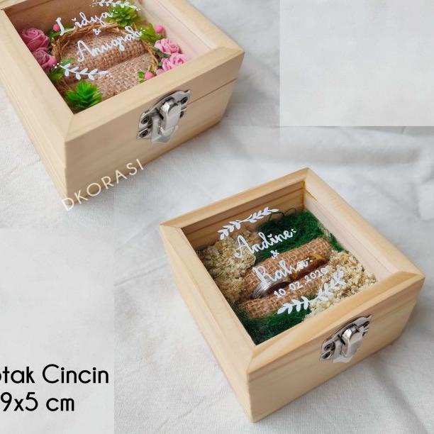 

Kotak cincin kayu jati belanda akrilik + print nama + bantalan cincin