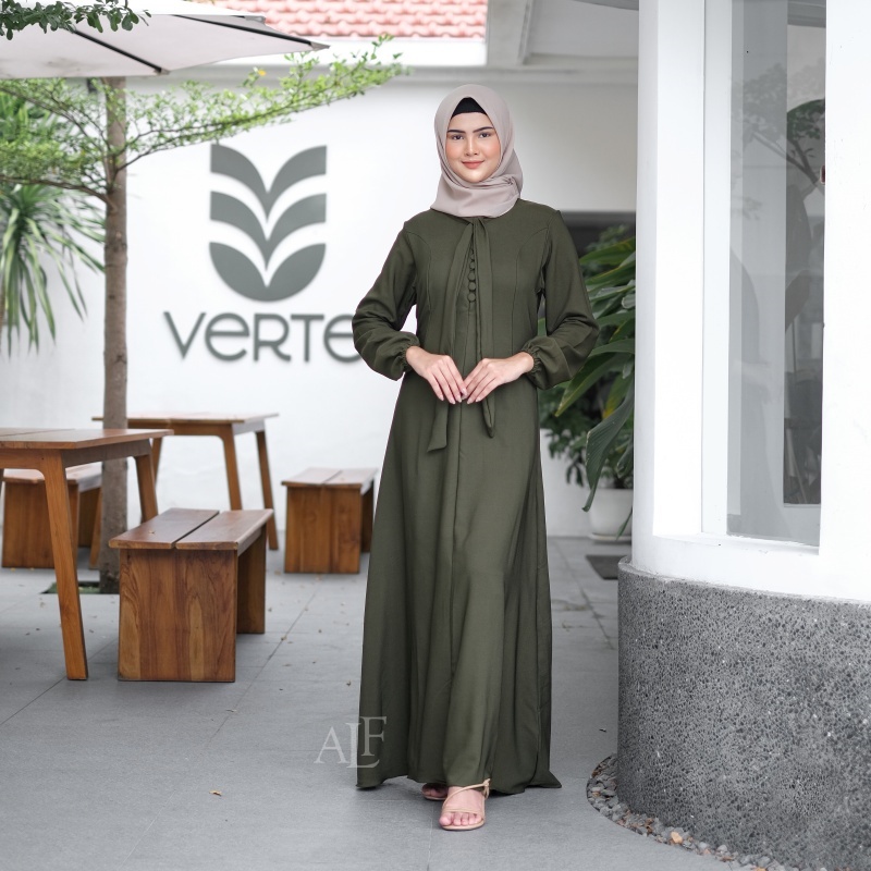 Sierra Dress by Alfaina | Gamis Kerah Pita Slim Look Korean Style