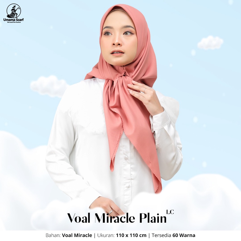 [PILIH WARNA] Umama Hijab Segi Empat Miracle Plain Polos Bordir Timbul Logo