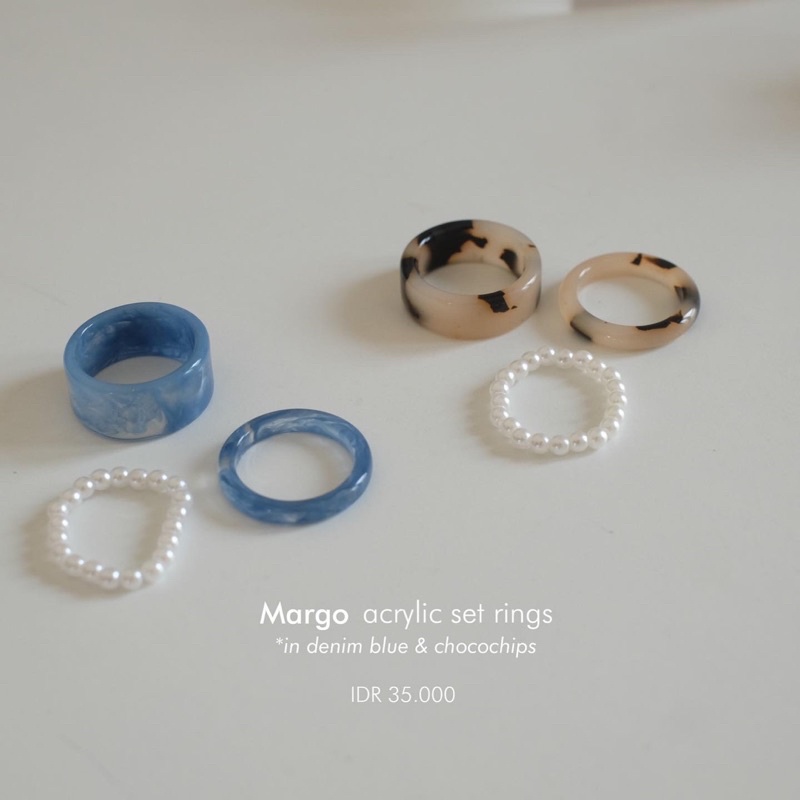 Ark.co - Margo set ring cincin acetate akrilik pearl mutiara tumpuk minimalis