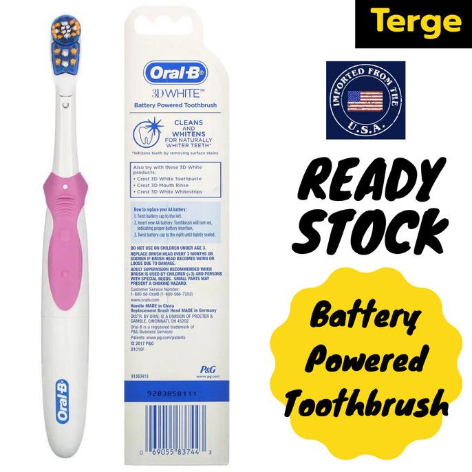 Jual Oral B Sikat Gigi Elektrik 3D White Battery Powered Toothbrush USA