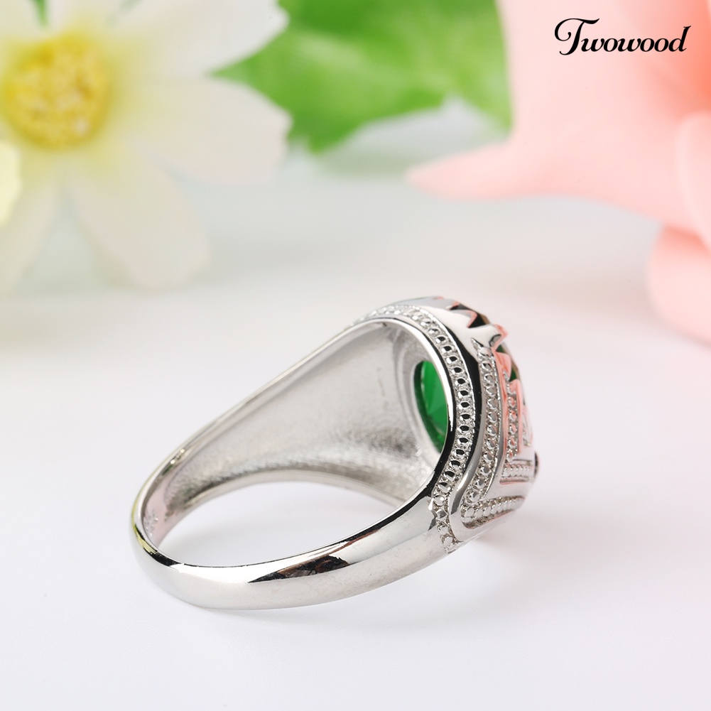 Cincin Jari Bentuk Oval Emerald Hijau Bahan Alloy Untuk Pria