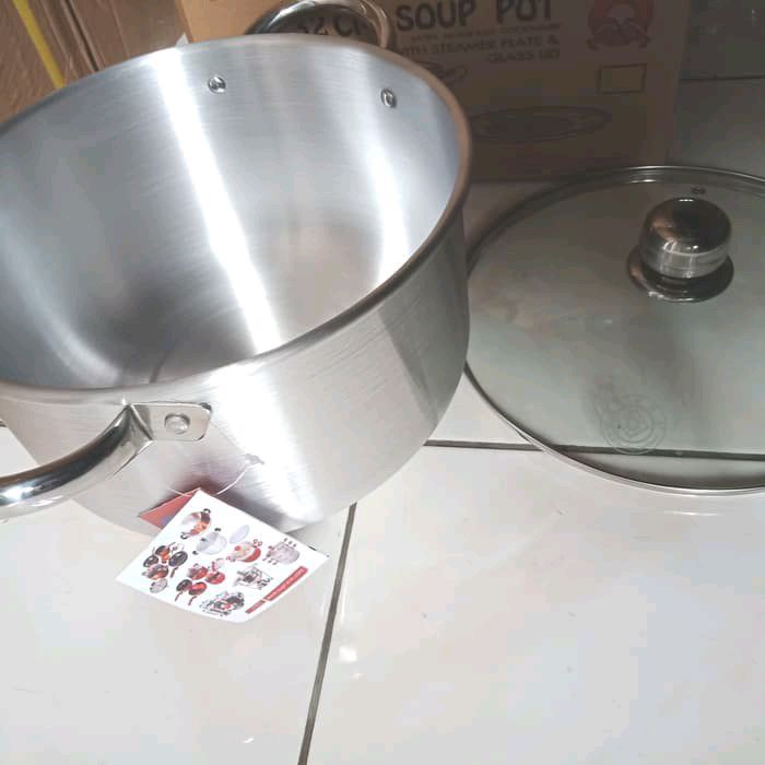 Aluko soup pot panci sop + Glass lid 28cm aluko / Supra soup pot panci sop + Stainless lid 28cm