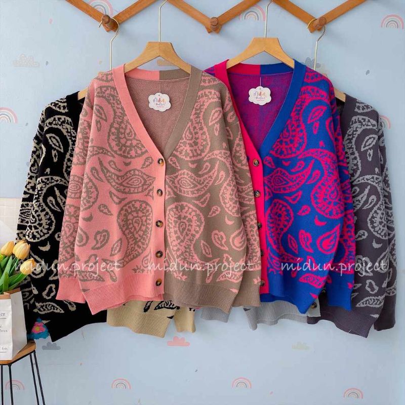 Cardigan Motif Batik / Outer muslimah / Cardigan Rajut premium