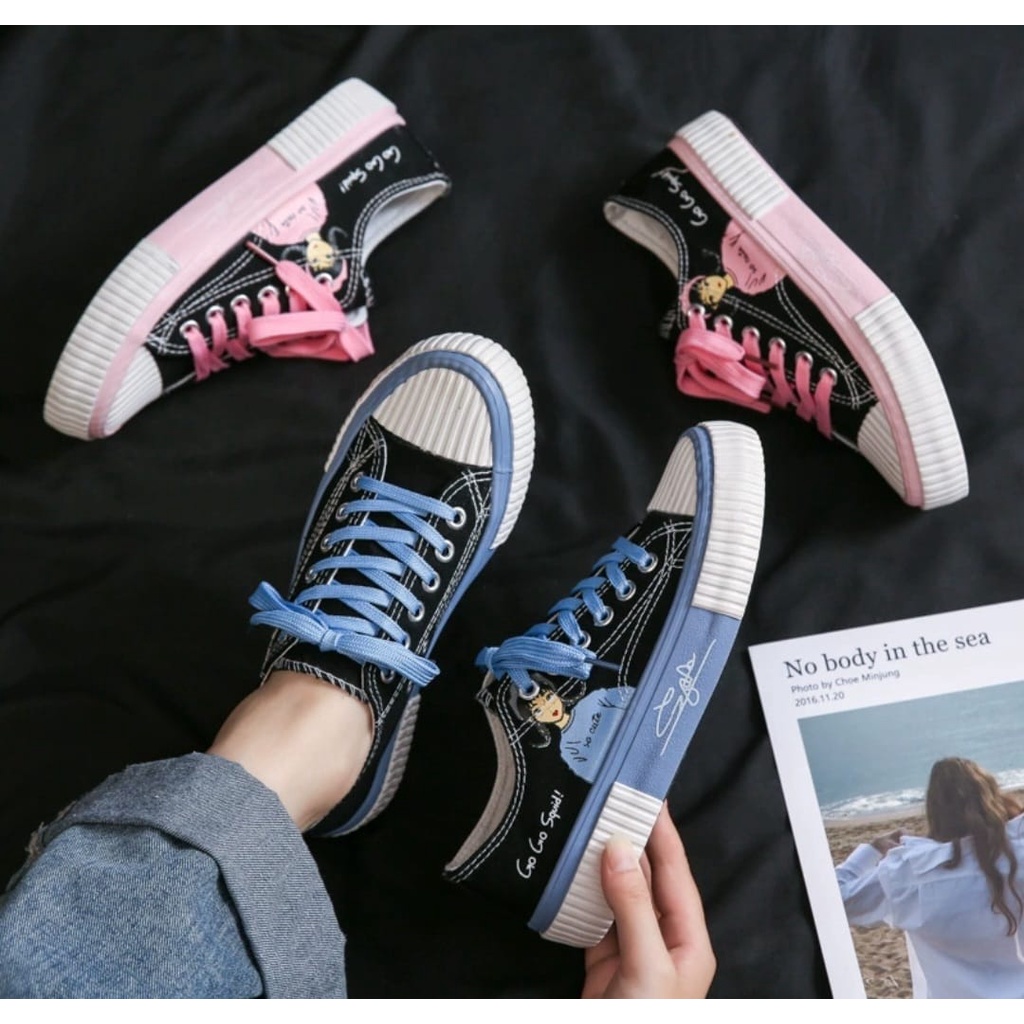 Sepatu Wanita Kanvas Sneakers Tali Model Girl Terbaru Korean Style  AS177