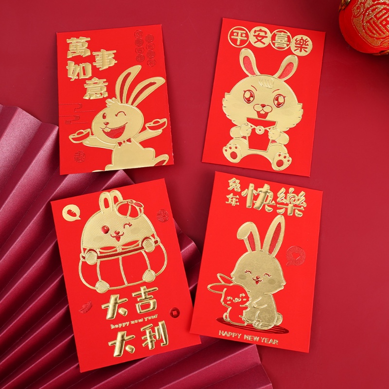 6pcs / Set Amplop Angpao Motif Kartun Kelinci Warna Merah Untuk Tahun Baru Cina / Imlek