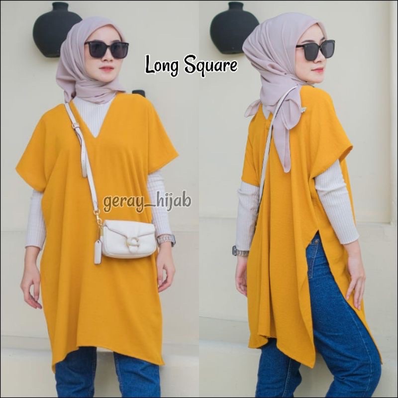 TOP ATASAN LONG SQUARE BLOUSE WANITA AIRFLOW CRINKLE ANTI LECEK AIR FLOW /ATASAN NAGITA