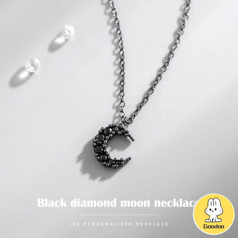 Kalung Liontin Korea Bulan Berlian Hitam Kalung  Rantai Tulang Selangka Untuk Wanita -Doo