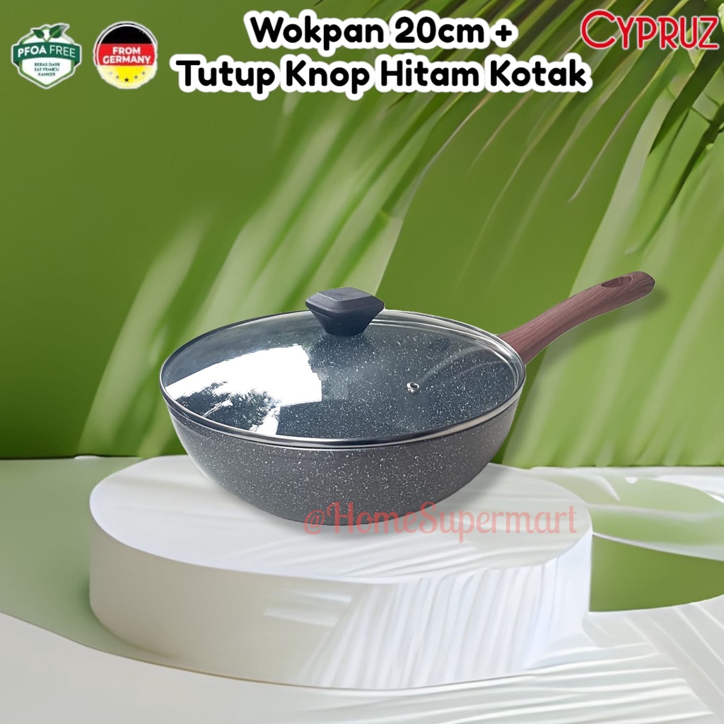 Wajan Wok 20cm Dengan tutup Kaca Knop Kotak Kompor Induksi Gas FP0640