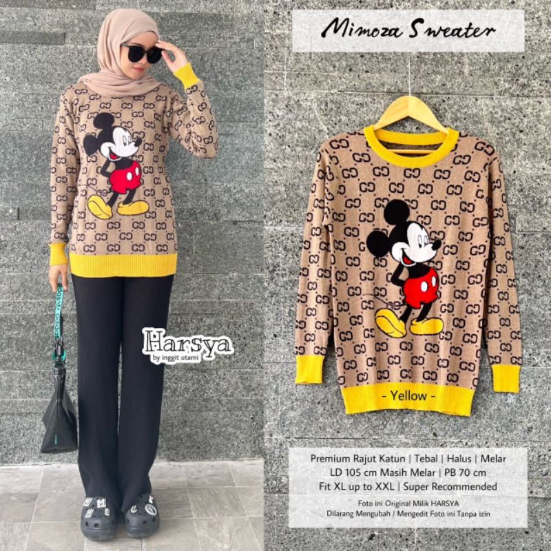 MIMOZA SWEATER BY HARSYA / SWEATER WANITA RAJUT / Baju muslimah kotak-kotak Kekinian