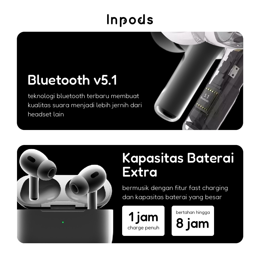 Official Inpods 13/3 Pro White Headset Bluetooth TWS IOS &amp; Android