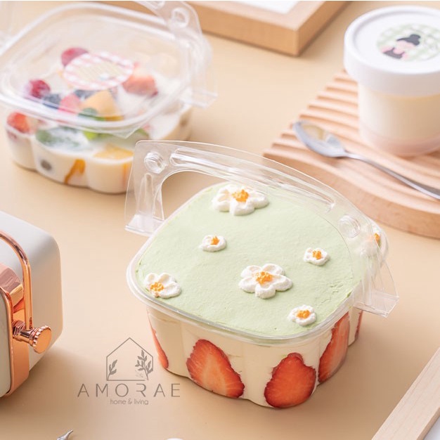 NEW Wadah Dessert Box / Korean Mini lunch box cake Tray with handle