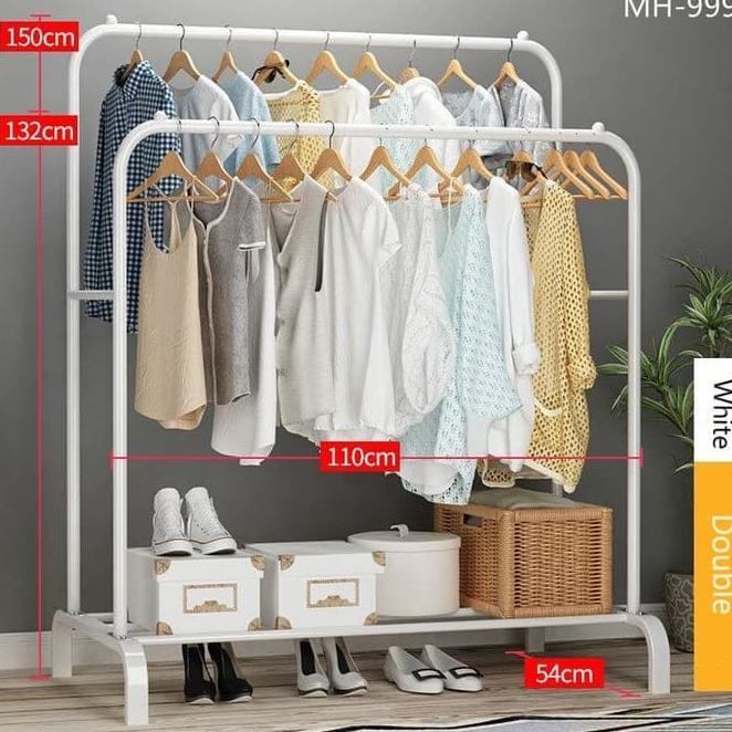 Jemuran Baju Besi Bongkar Pasang Rak Hanger Gantungan Pakaian Double